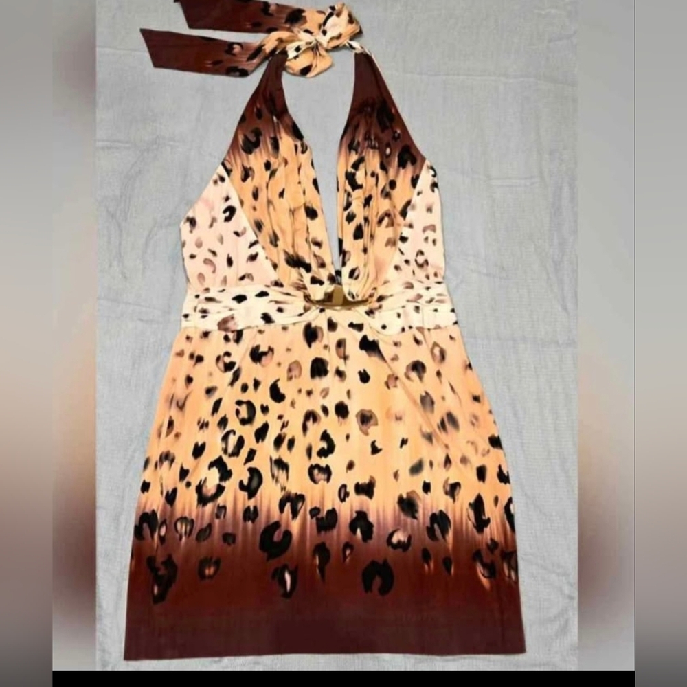 Bebe Silk Leooard Backless Dress.